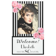 80th birthday party - black white stripes flowers 