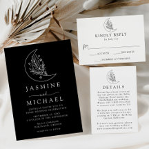 Elegant Botanical Moon and Stars Black and White