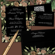 Winter Pine Elegant Botanical Black White Wedding