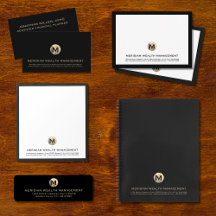 Elegant Black Gold Monogram Business Essentials