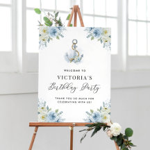 Blue Floral Anchor Nautical Birthday Collection