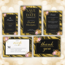 Gold agate black floral elegant wedding suite