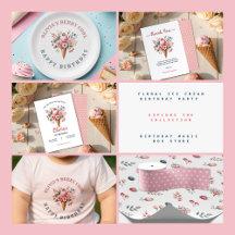 Floral Ice Cream Watercolor Girl Birthday Party