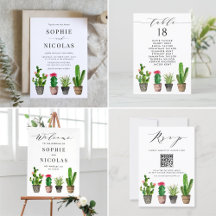 Boho Watercolor Potted Cactus Wedding Collection