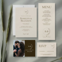 Monogram Minimalist Floral Wreath Wedding Suite