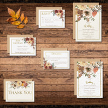Fall Floral Bouquet w/Gold Wedding Suite Cards