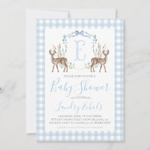 Blue Gingham Deer Crest Baby Shower Set