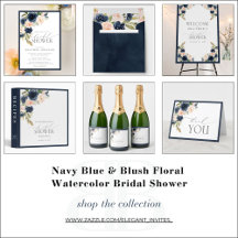 Navy Blue & Blush Floral Watercolor Bridal Shower