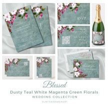 Blessed - Dusty Teal White Magenta Green Florals