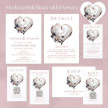 Modern Pink Heart With Flowers in White-Wedding