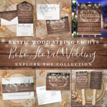 Rustic Wood Floral String Lights Script Wedding
