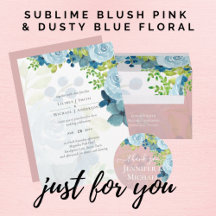 Sublime Blush Pink Blue Floral Wedding Suite