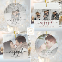 1st Christmas Engaged Ceramic Photo Ornaments
