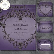 Gothic Black & Purple Filigree Heart Wedding