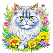 White Persian with Flowers