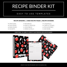 Recipe Binder Kit   Black White & Red Utensils