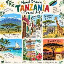 Hand Drawn Tanzania Travel Art