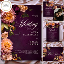 Elegant Burgundy Moody Floral Script Wedding
