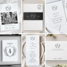 Classic wedding monogram crest black & white