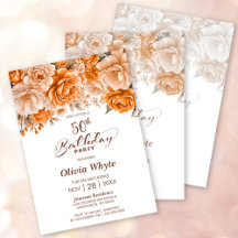 Modern Orange Rose Floral Birthday Invitations
