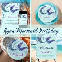 Aqua Mermaid Tail Birthday Party Collection