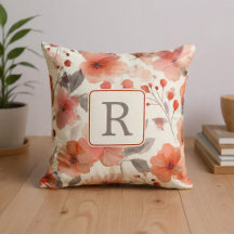Red Watercolor Floral Monogrammed