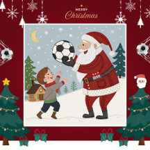 Santa Claus handing out a soccer ball