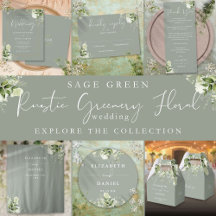 Sage Green Rustic Greenery Wedding Invitations