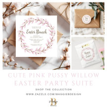 Cute Pink Pussy Willow Easter Invitation Suite