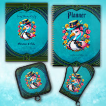 Cute flamingo with a colorful summer hat smiling h