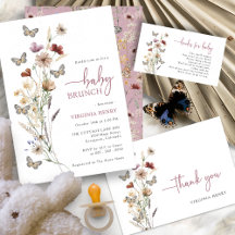 Butterfly Boho Wildflower Pink Girl's Baby Shower