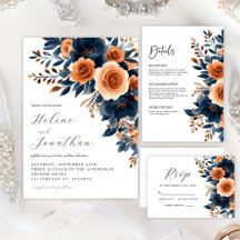 Navy Blue Terracotta Burnt Orange Elegant Wedding