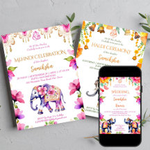 Indian wedding elephant modern watercolor