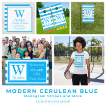 Modern Cerulean Blue - Monogram Stripes and More