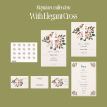 Floral Baptism Invitation with Elegant Cross