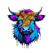 Highland Cows Cyberpunk Style Colorful AI Art