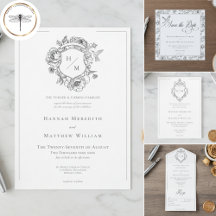 Elegant Black Chinoiserie Bird & Crest Wedding