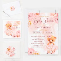 Little teddy bear flower princess pink watercolor