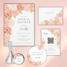 Watercolor peach flowers Bridal Shower collection