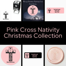 Merry Christmas Pink Cross Nativity Christmas