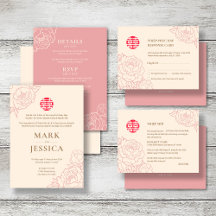 Vietnamese Peony Line Art Wedding Set