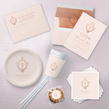 Pink Rose Gold Cross in Vintage Crest Girl Baptism