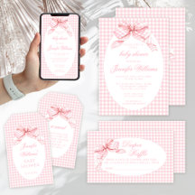 Cute Sweet Gingham Pattern Bow Baby Girl Shower