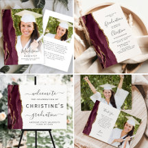 Chic Burgundy Gold Agate Graduation Suite