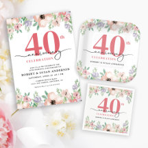 Elegant Floral 40th Wedding Anniversary