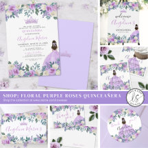 Elegant White Purple Floral Quinceanera Birthday