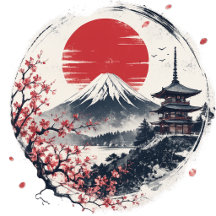 Sunset Serenity at Mount Fuji – Japanese Ink Art 
