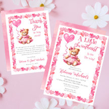 Teddy Bear Little Sweetheart Pink Girl Baby Shower
