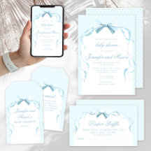 Cute blue bow ribbon preppy baby boy shower