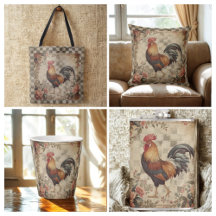 Lovely Vintage Rooster Flowers Pattern, Checkered 